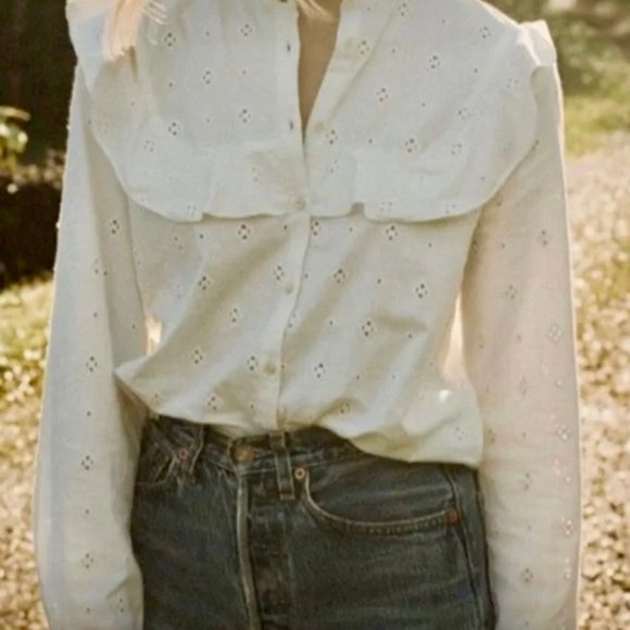 Doen 1st year White Eyelet Buttondown Blouse Top Shirt XS NWOT - Picture 3 of 6
